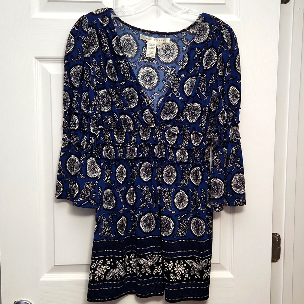 Max Studio Tunic Top, Empire Waist, Ruched, Bell Sleeve
